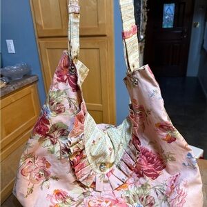 Floral Fabric Pink Shoulder Bag Large Purse Diaper Bag Cloth Carrying Bag